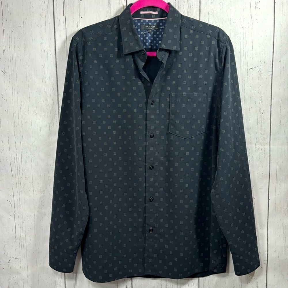 Ted Baker London Geometric Print Black Long Sleeves Button Down Casual Shirt